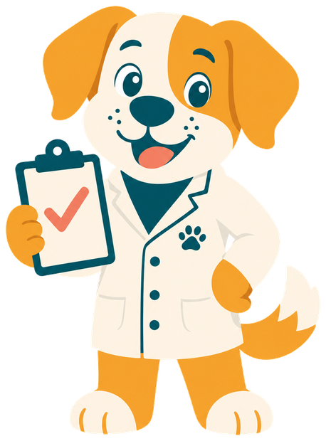 Mascota de PawTrials analizando un rastreador GPS y un comedero automático